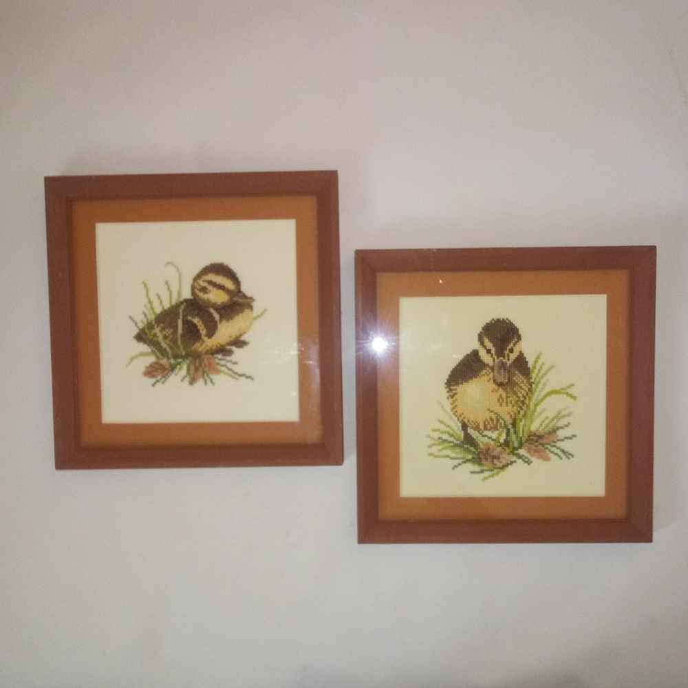2 hand sewed Woven Bird Art